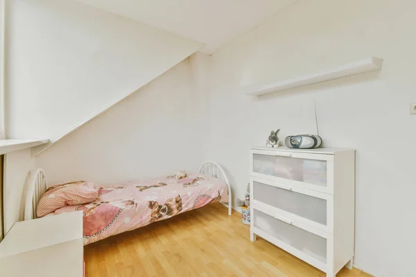 Design Intérieur Maison Chambre Avec Lit Armoire Bois Placé Dans — Photo