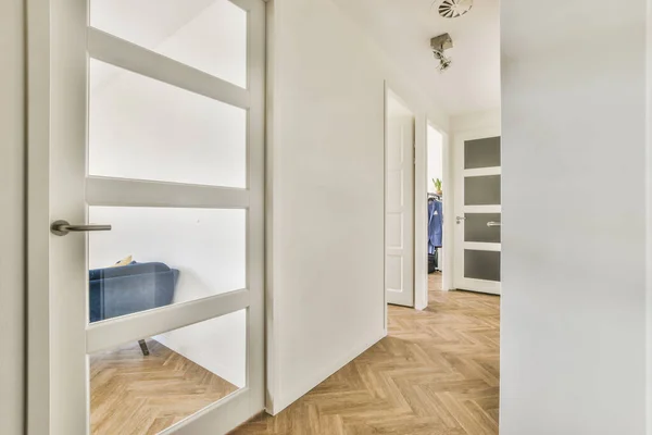 Interior Minimalist Style Narrow Hallway Wardrobe Cabinet Modern Apartment — Stock Photo, Image