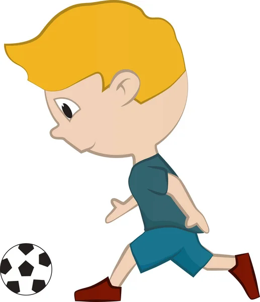 Στον Ελεύθερο Χρόνο Του Ένα Αγόρι Κάνει Δραστηριότητες Παίζοντας Ποδόσφαιρο — Διανυσματικό Αρχείο