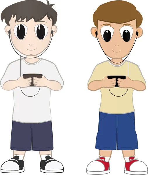 Cartoons Der Jungen Und Ihrer Gadgets — Stockvektor