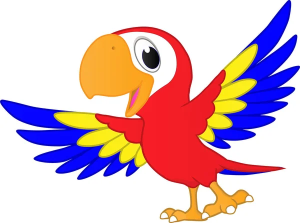 Karikatur Eines Freundlichen Papageis Der Einem Sonnigen Tag Spaß Hat — Stockvektor