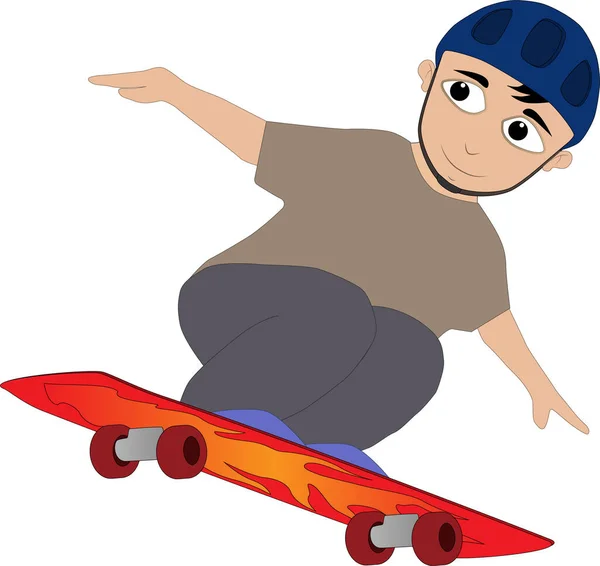 Γελοιογραφία Απεικόνιση Ενός Νεαρού Αγοριού Δράση Skateboard Του — Διανυσματικό Αρχείο