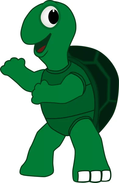 Tecknad Rolig Och Vänlig Sköldpadda Välkomnar Solig Dag — Stock vektor