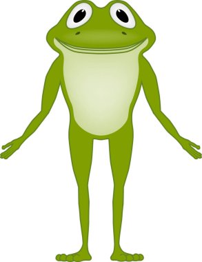 Cute smiling green frog standing on two legs