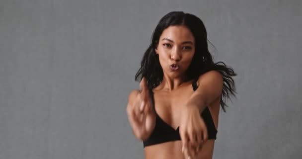 Young Mixed Race Female Running Her Hands Her Long Dark — Stockvideo
