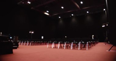  View of empty conference venue with chairs all set up and ready High quality 4k footage