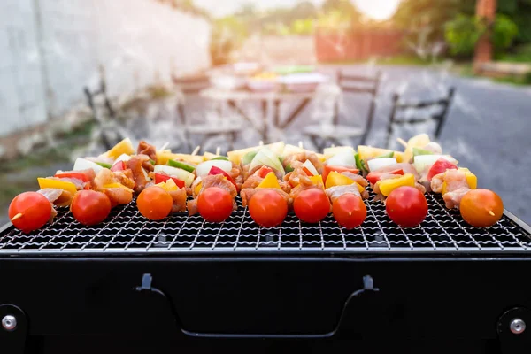 Assorted Delicious Barbecue Meat Vegetable Stove — Stock Photo, Image