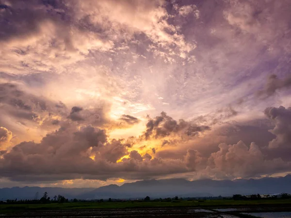 Landscape Cloudy Sky Cover Mountain Rice Field — Stock Photo, Image