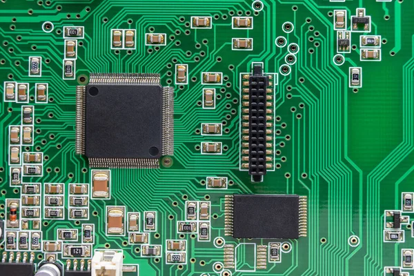 Bovenaanzicht Van Elektronische Printplaat Met Microchips Controllers Connector Smd Componenten — Stockfoto