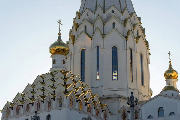 Esterno Una Grande Chiesa Cristiana Bianca Con Sacco Dorature Cupole — Foto Stock