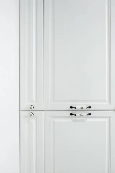 Close Detail Vintage White Cabinet Original Ceramic Handles Selective Focus — Stock Photo, Image