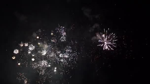 A tűzijáték tiszteleg a robbanások előtt. Lassú mozgás. — Stock videók