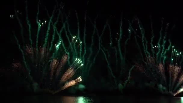 Explosions de feux d'artifice nocturnes dans le ciel — Video