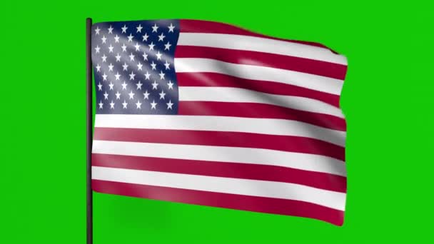 Amerikaanse vlag in de wind. 3d animatie op een groene — Stockvideo