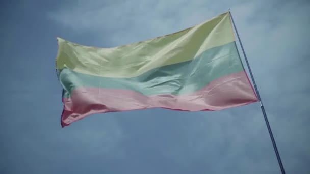 Gökyüzüne karşı Litvanya bayrağı. Yavaş çekim — Stok video