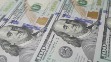 100 dollar bills. Smooth camera movement macro shooting