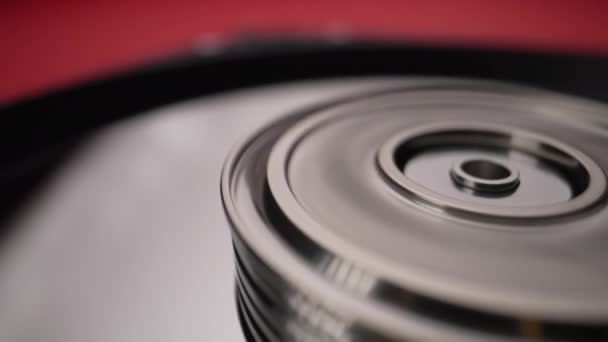 Rotating disks of a disassembled hard drive Close-up — Stock Video