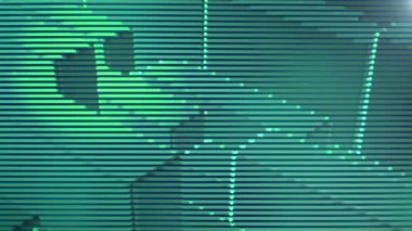 Hareket eden dalgalar ve yuvarlak parçacıkların canlandırılmış çok renkli arkaplanı