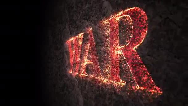 Animovaný Oheň Text Částice Válka Tmavém Pozadí — Stock video