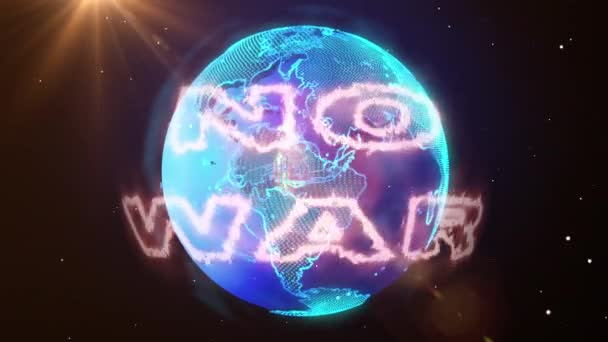 Анімація Обертаюча Планета Земля Вогненним Текстом Війни — стокове відео