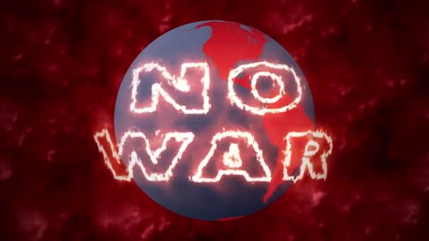 Animace Rotující Planeta Země Ohnivým Textem Bez Války — Stock video