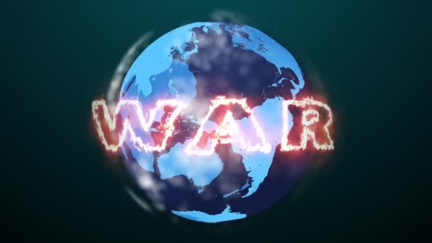 Анімація Обертаюча Планета Земля Пожежною Текстовою Війною — стокове відео