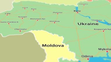 Sınırlar, Şehirler ve Otoyollar 3B Canlandırmalı Ukrayna Haritası