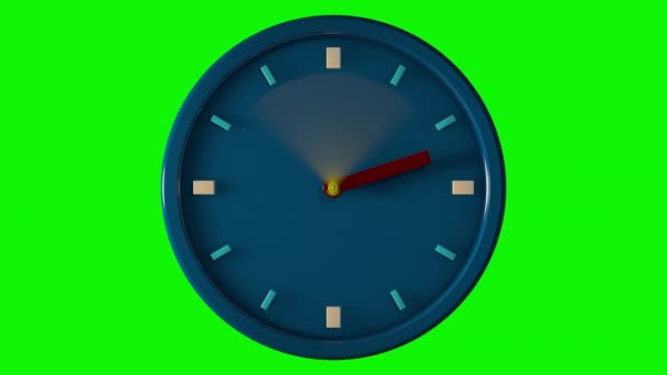 Animation Blaue Wanduhr Animation Timelapse Grüner Hintergrund — Stockvideo