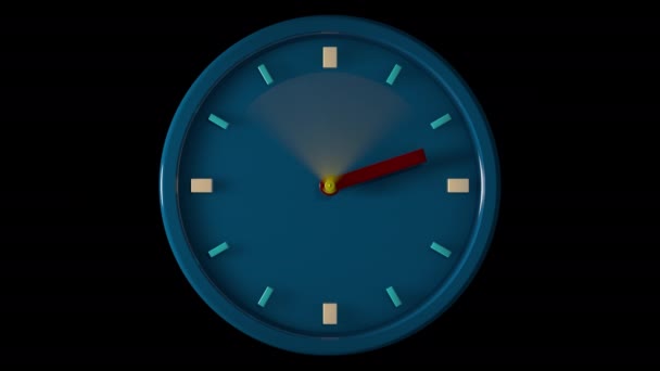 Animación Reloj Pared Azul Animación Timelapse Fondo Negro — Vídeo de stock