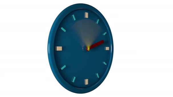 Animación Reloj Pared Azul Animación Timelapse Fondo Blanco — Vídeos de Stock