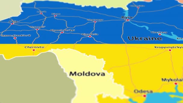 Mapa Amarillo Azul Ucrania Con Fronteras Ciudades Carreteras Animación — Vídeo de stock