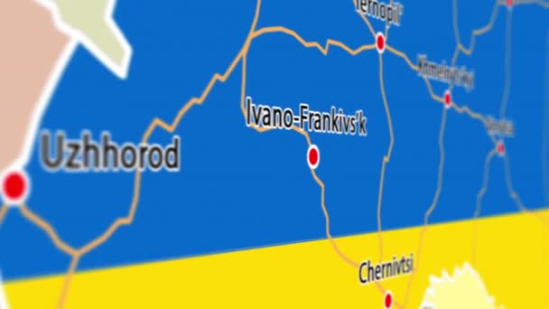 Yellow Blue Map Ukraine Borders Cities Highways Animation — Stock video