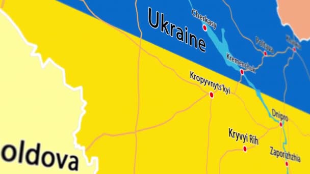 Yellow Blue Map Ukraine Borders Cities Highways Animation — Stock Video