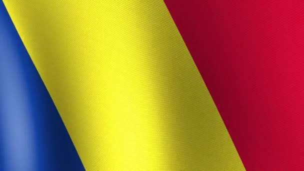 Blue Yellow Red Romanian Flag Fluttering Wind Animation — ストック動画