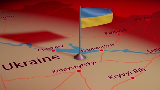 Map Ukraine Flag Country Fluttering Wind Animation — ストック動画