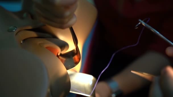 Training Surgeon Students Mannequins Female Uterus Sutured Medical Instruments — Vídeos de Stock