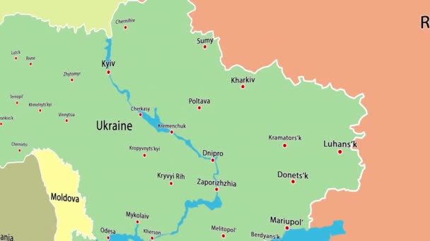 Mapa Ucrania Con Fronteras Ciudades Animación — Vídeo de stock