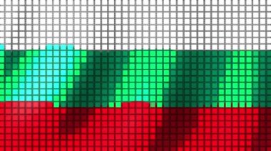 Background from the colors of the Flag of Bulgaria made of cubes flutters in the Wind. Seamless Animation 3D