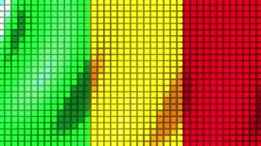 A background of the colors of the Flag of Mali made of cubes flutters in the Wind. Seamless Animation 3D