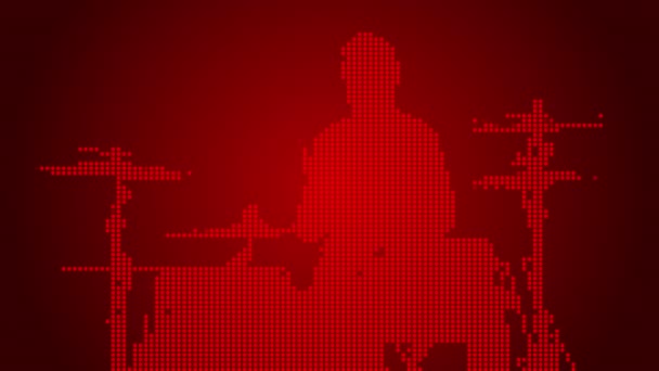 Pixel Art Musician Drummer Silhouette Background Animation — Stock video