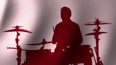 Pixel art musician drummer silhouette background. 3d animation