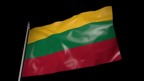 Флаг Литвы Металлическом Флагштоке Развевается Ветру Анимация Альфа Каналом — стоковое видео