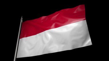 The flag of Monaco on a metal flagpole flutters in the wind. 3D animation with alpha channel