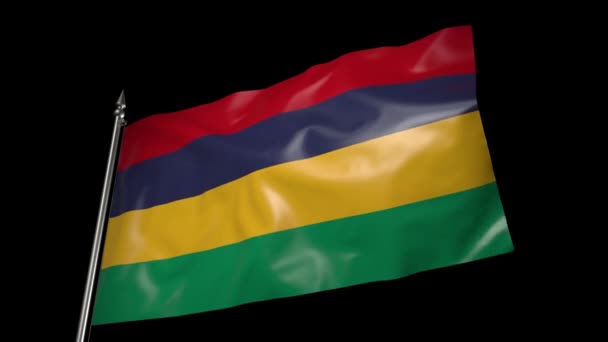 Flag Mauritius Metal Flagpole Flutters Wind Animation Alpha Channel — Stockvideo