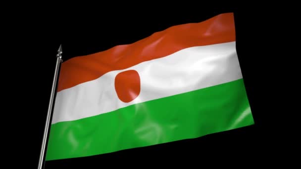 Niger Flag Metal Flagpole Flutters Wind Animation Alpha Channel — Video