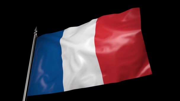 Flag France Metal Flagpole Flutters Wind Animation Alpha Channel — Wideo stockowe