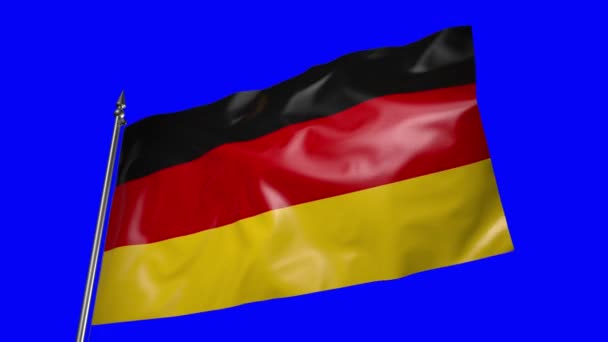 Flag Germany Metal Flagpole Flutters Wind Animation Blue Screen — Stock Video