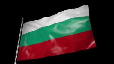 The flag of Bulgaria on a metal flagpole flutters in the wind. 3D animation with alpha channel