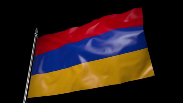 Flag Armenia Metal Flagpole Flutters Wind Animation Alpha Channel — Vídeos de Stock