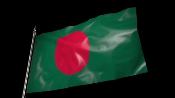 Flag Bangladesh Metal Flagpole Flutters Wind Animation Alpha Channel — Video